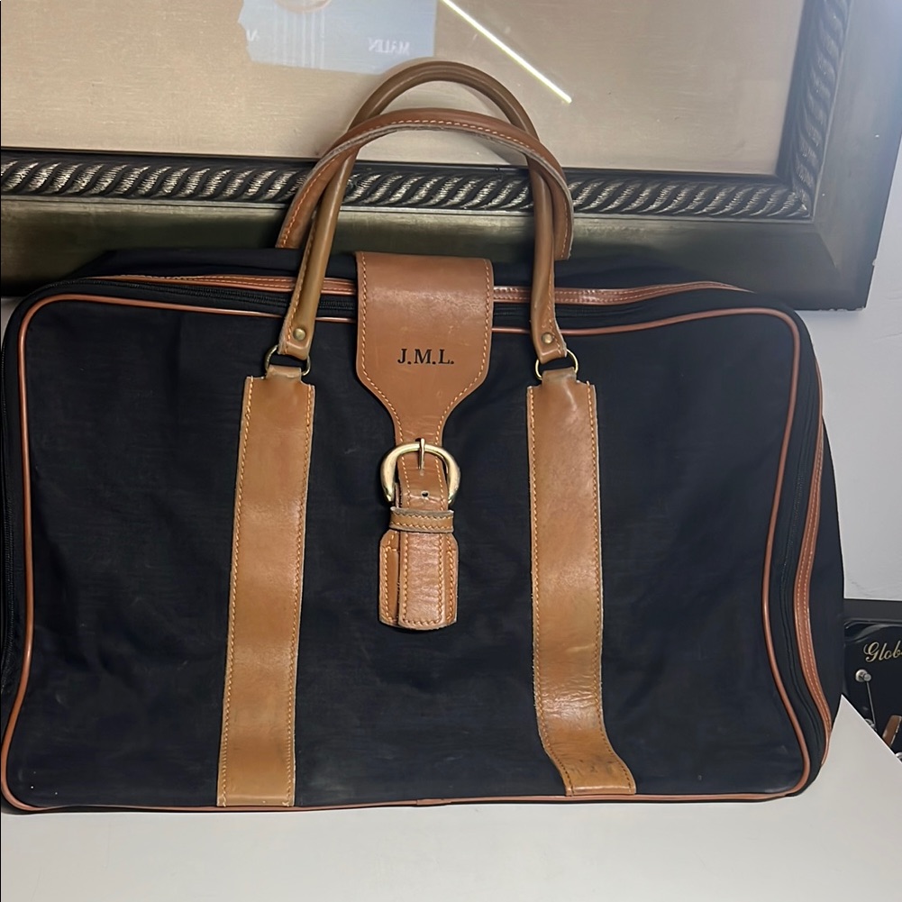 T Anthony Vintage Black Canvas And Leather Travel Bag